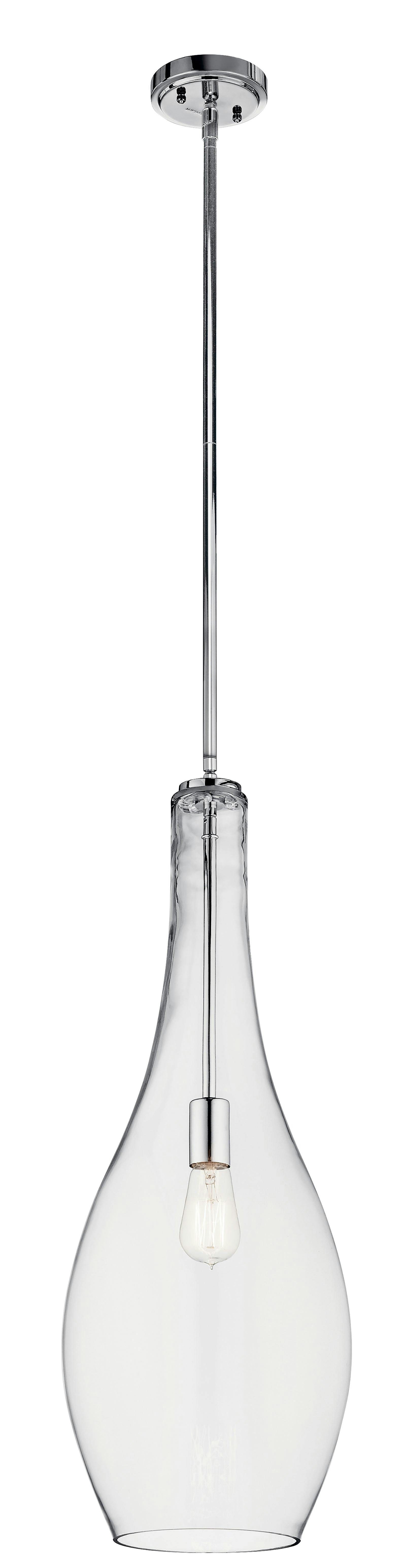 Everly™ 29.5" 1 Light Teardrop Pendant Clear Glass Chrome on a white background