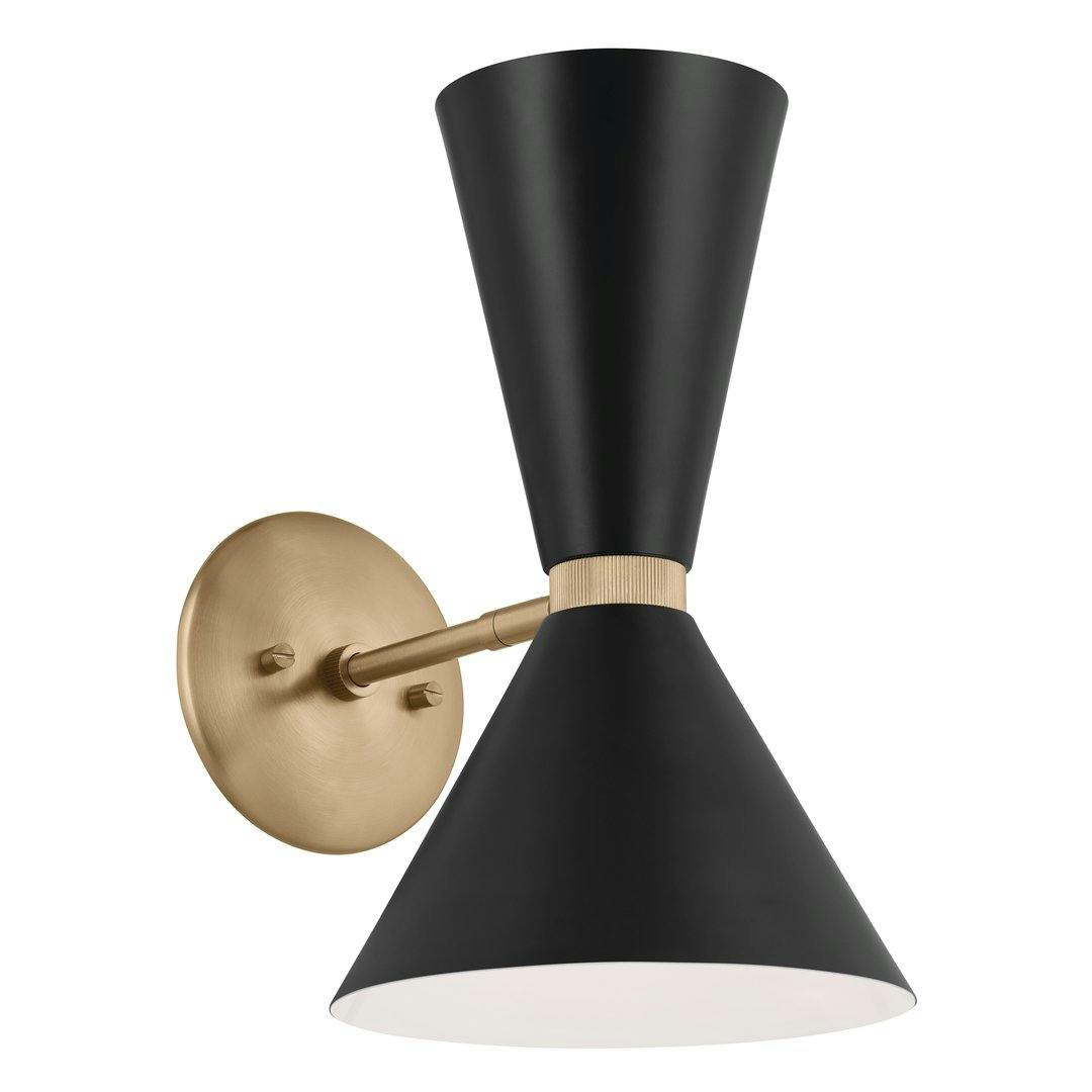 Phix 13.5 Inch 2 Light Wall Sconce in Champagne Bronze with Black on a white background