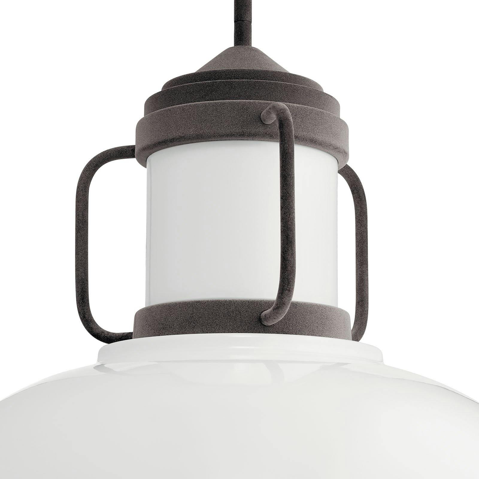 Close up view of the Jenson 3 Light Pendant Weathered Zinc on a white background