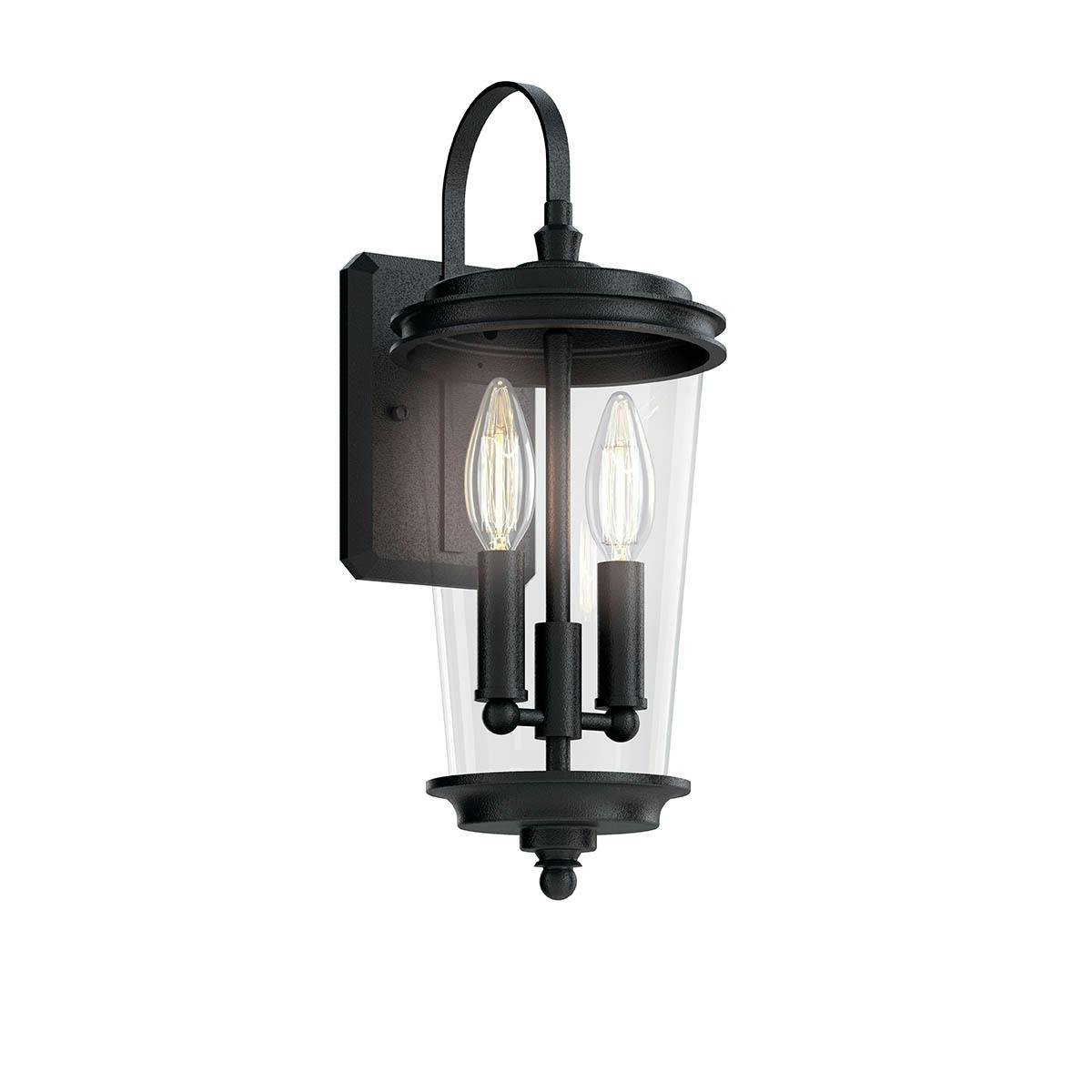 The Holmden 17" 2 Light Outdoor Wall Light Textured Black on a white background