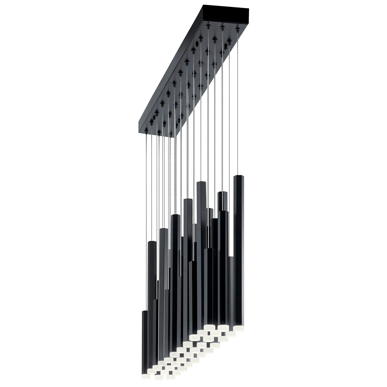 Profile view of the Soho 11 Light Pendant Cluster Black on a white background