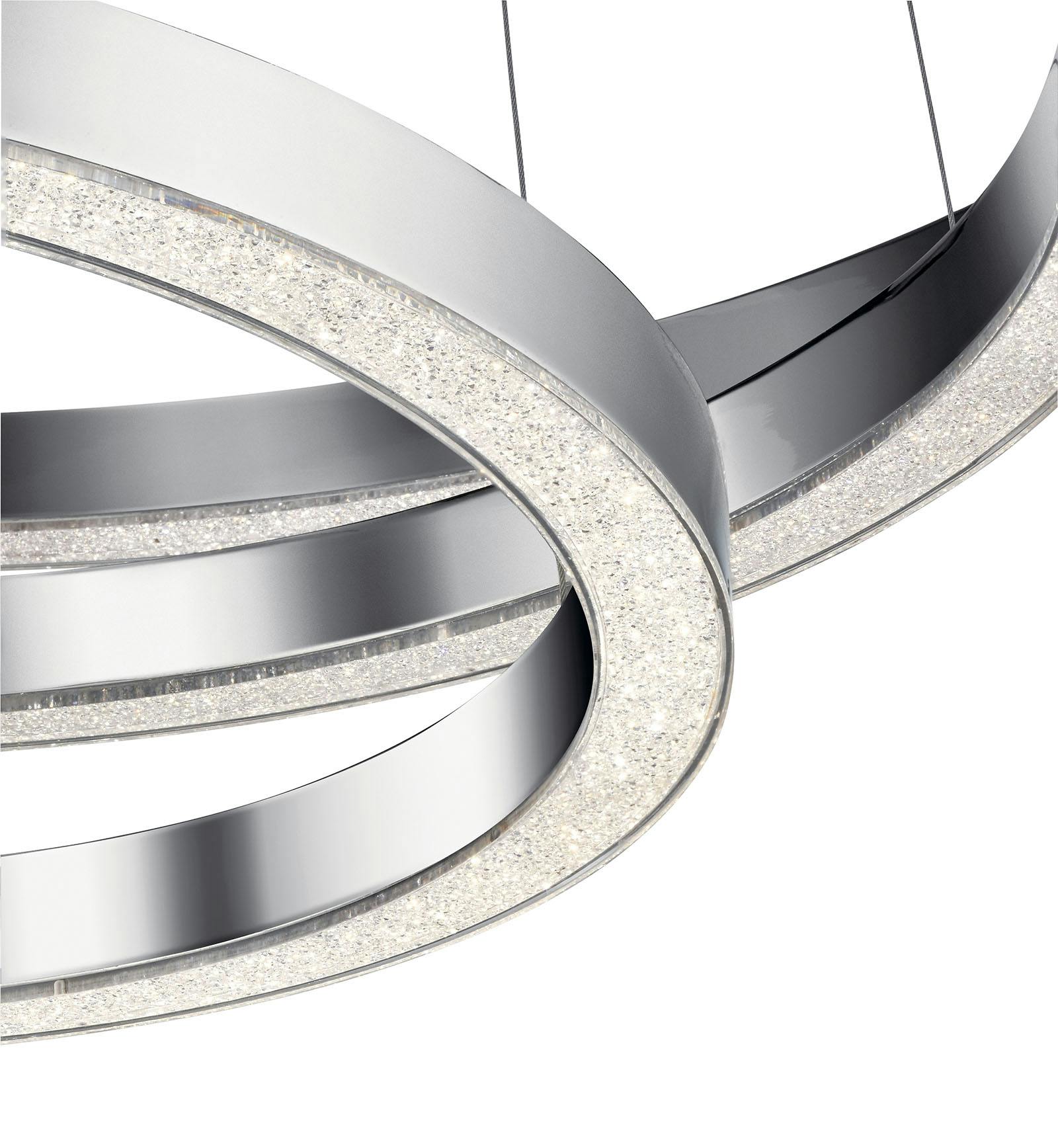 Close up view of the Opus 3-Ring LED Pendant in Chrome on a white background