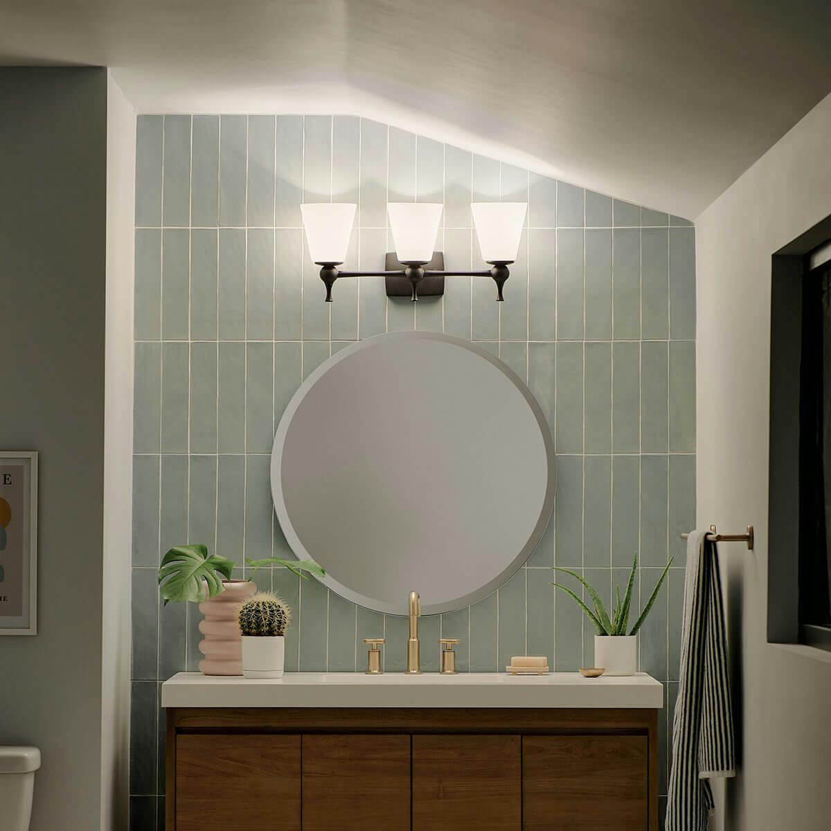 Night time Bathroom image featuring Cosabella vanity light 55092BK