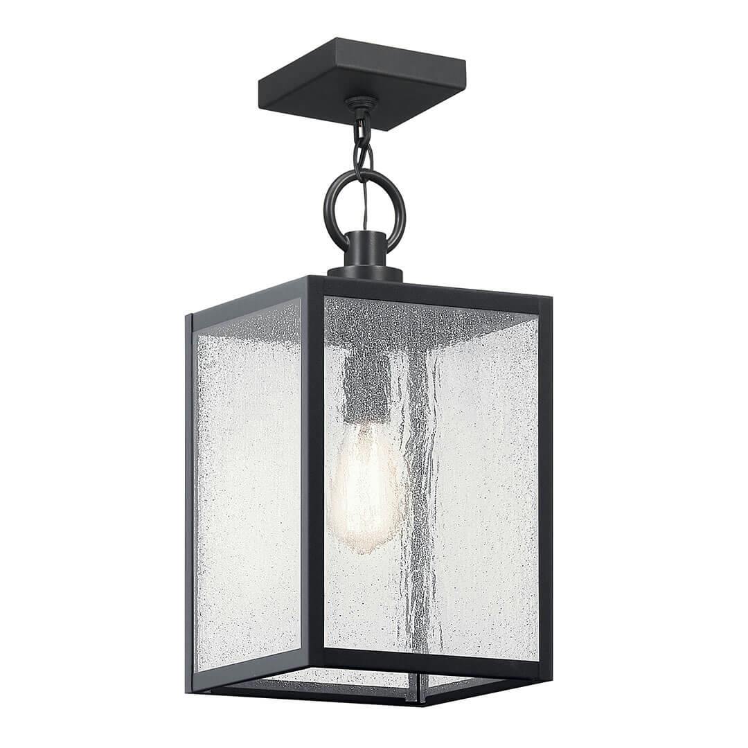 The Lahden 17.25" Pendant/Semi Flush with Clear Seeded Glass in Textured Black shown as a semi flush on a white background