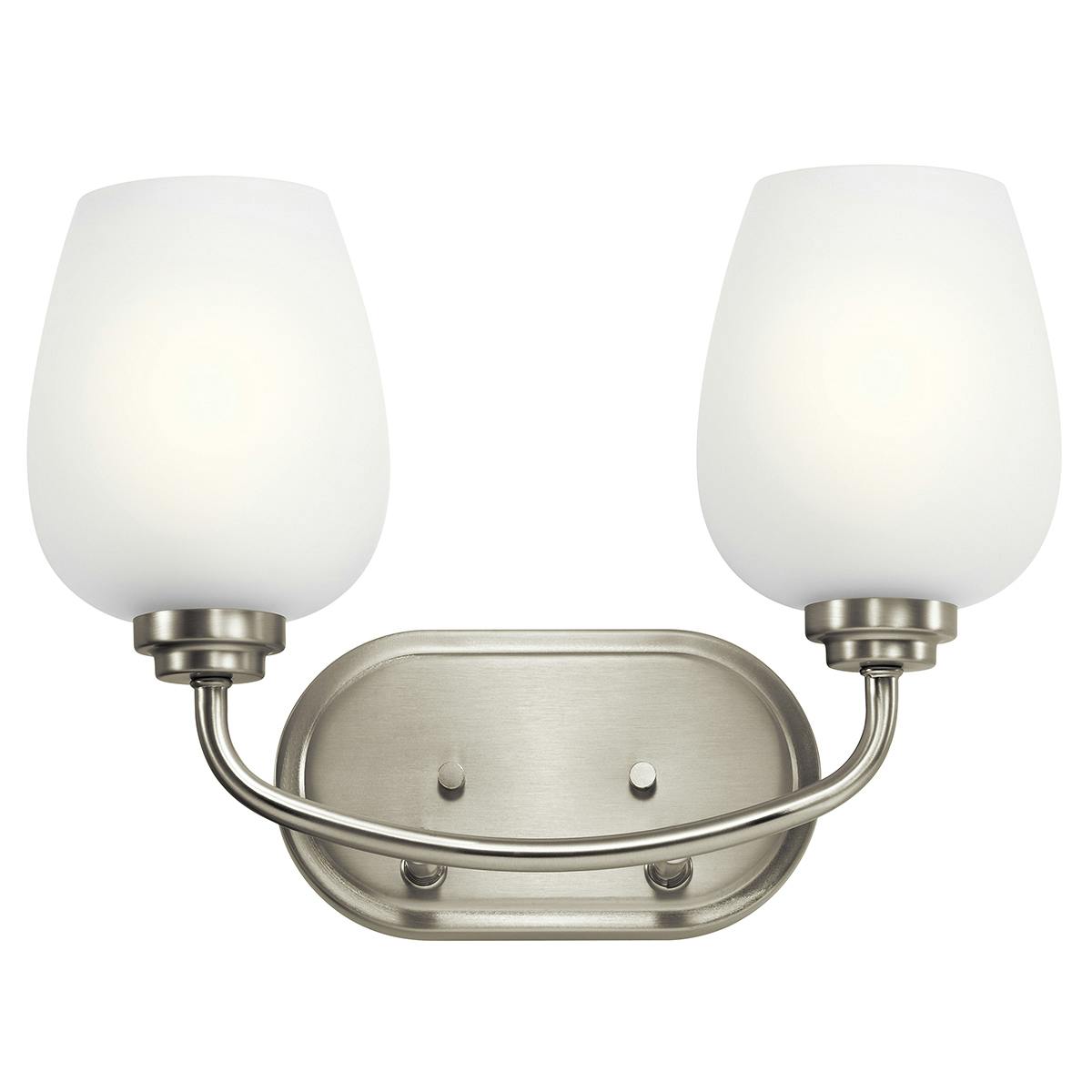 Front view of the Valserrano 2 Light Vanity Light Nickel on a white background
