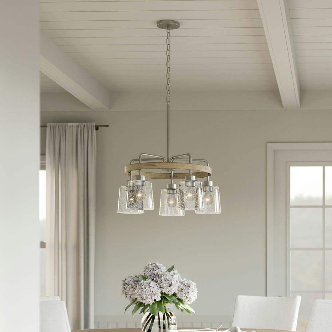 Day time dining room with Bolson 24" 5 Light Chandelier Brushed Nickel