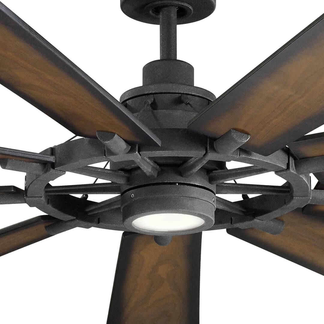 Close up of Gentry LED 85" 9 Blade Fan Black on a white background