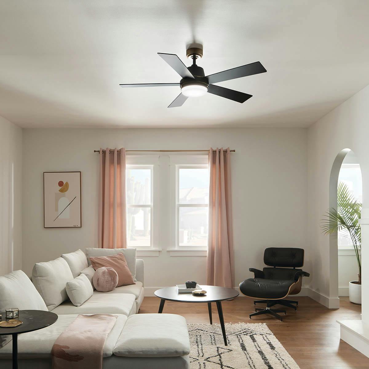 Day time Living Room with Grace 52"  Ceiling Fan Satin Black