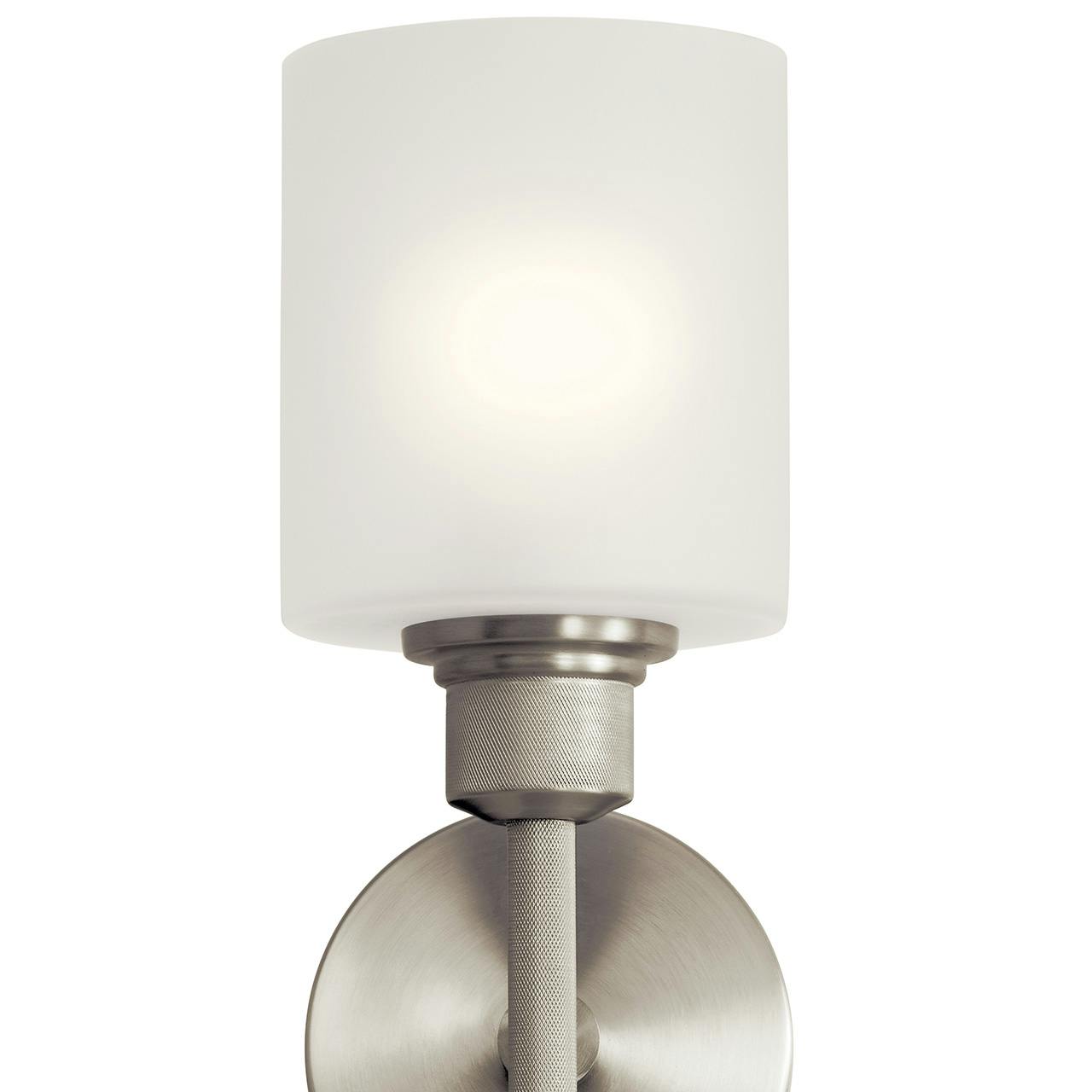 Close up view of the Lynn Haven 1 Light Sconce Brushed Nickel on a white background