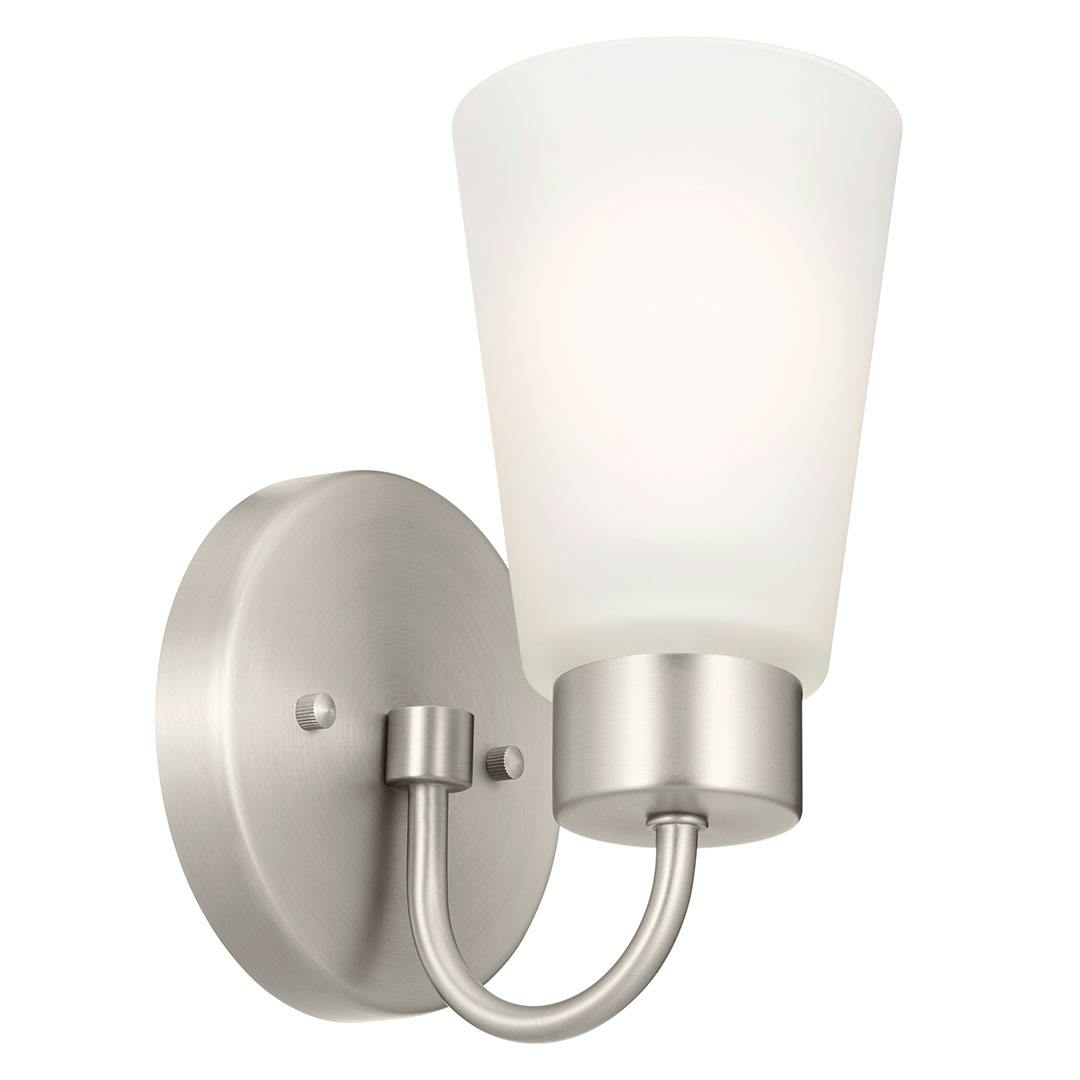 The Erma 4.25" 1 Light Wall Sconce Nickel facing up on a white background