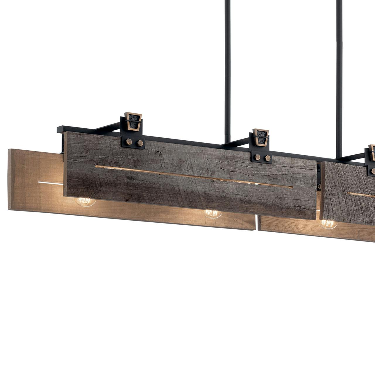 Close up view of the Ridgewood 59" Linear Chandelier in Black on a white background