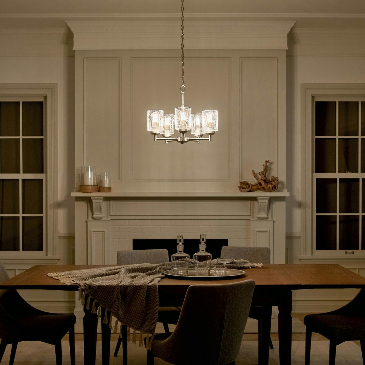Night time dining room image featuring Winslow chandelier 44030NI