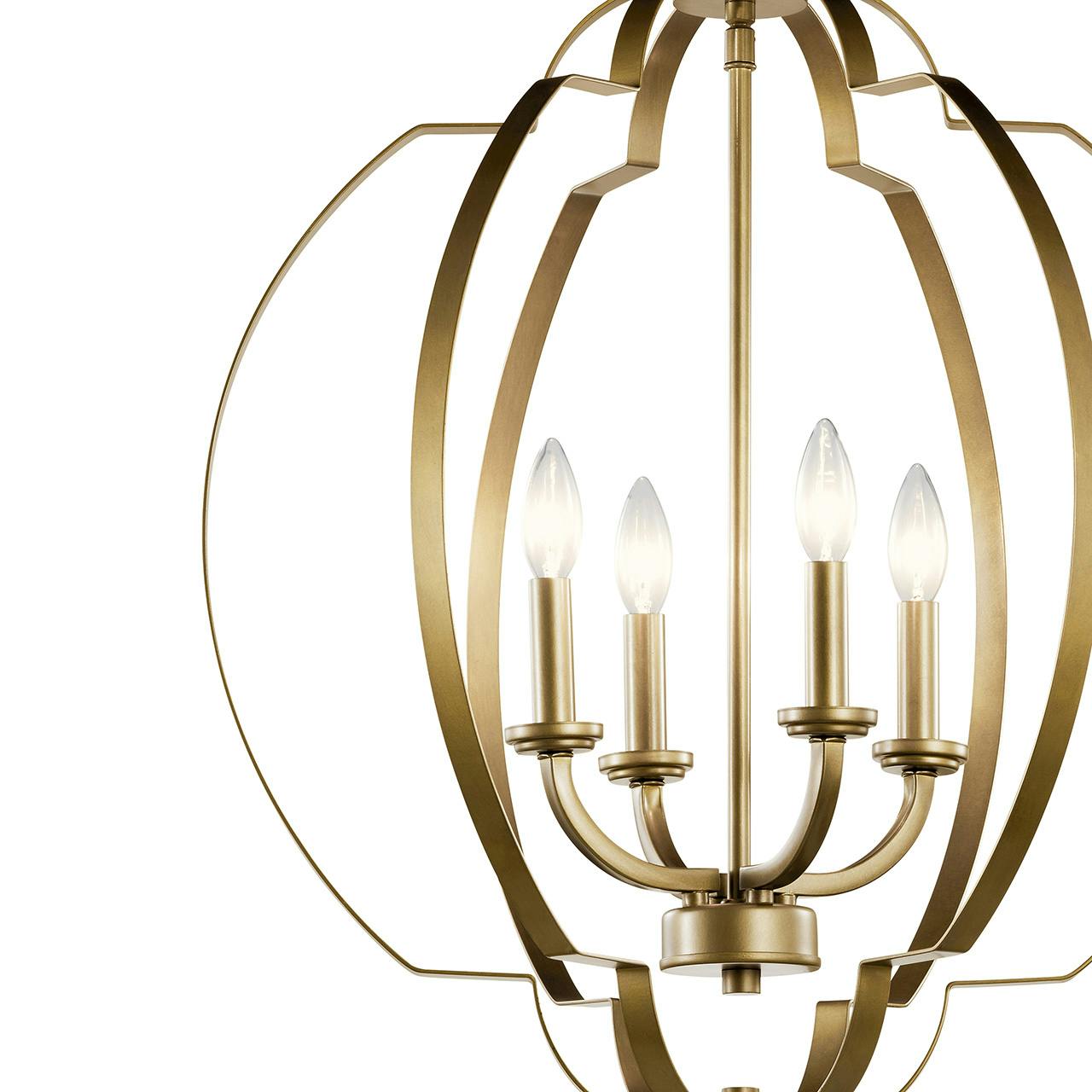 Close up view of the Voleta 26.25" 4 Light Foyer Pendant Brass on a white background