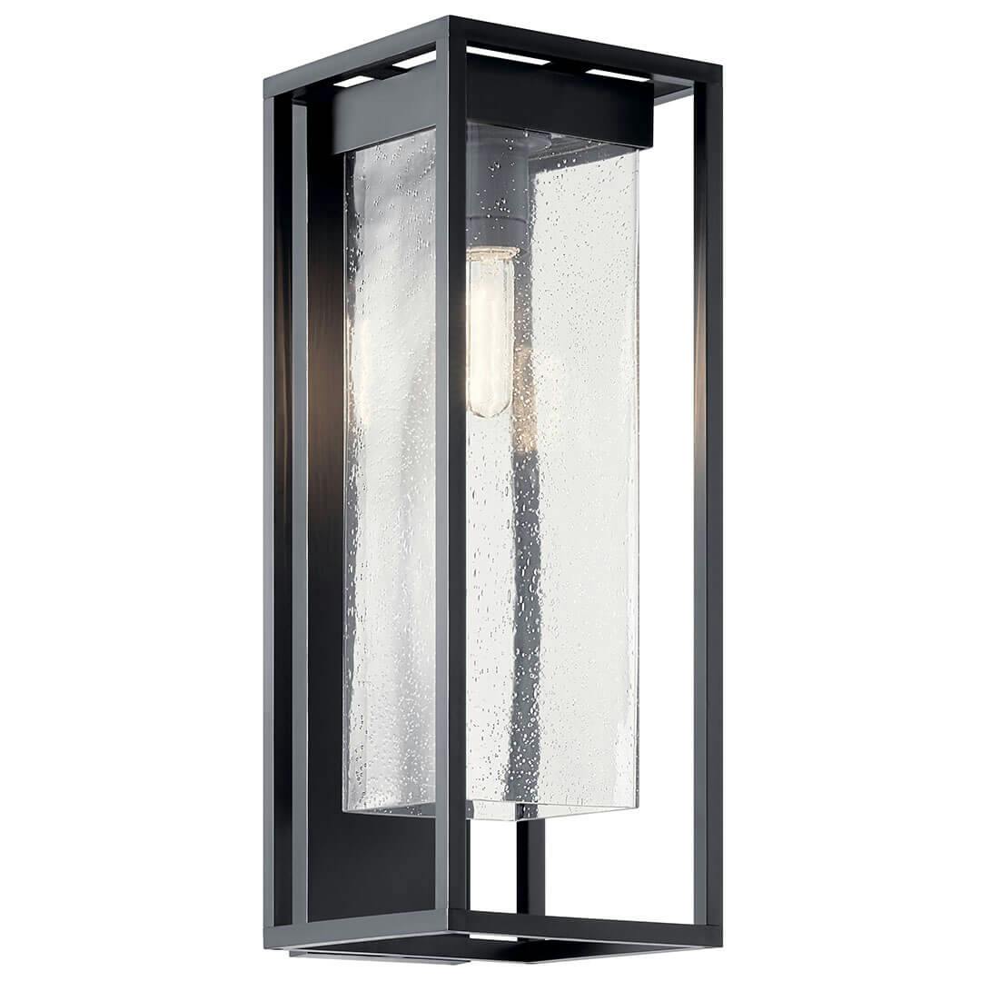 The The Mercer 24" 1 Light Outdoor Wall Light with Clear Seeded Glass in Black with Silver Highlights on a white background