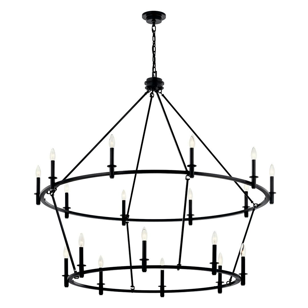 The Carrick 54.25 Inch 18 Light 2-Tier Chandelier in Black on a white background
