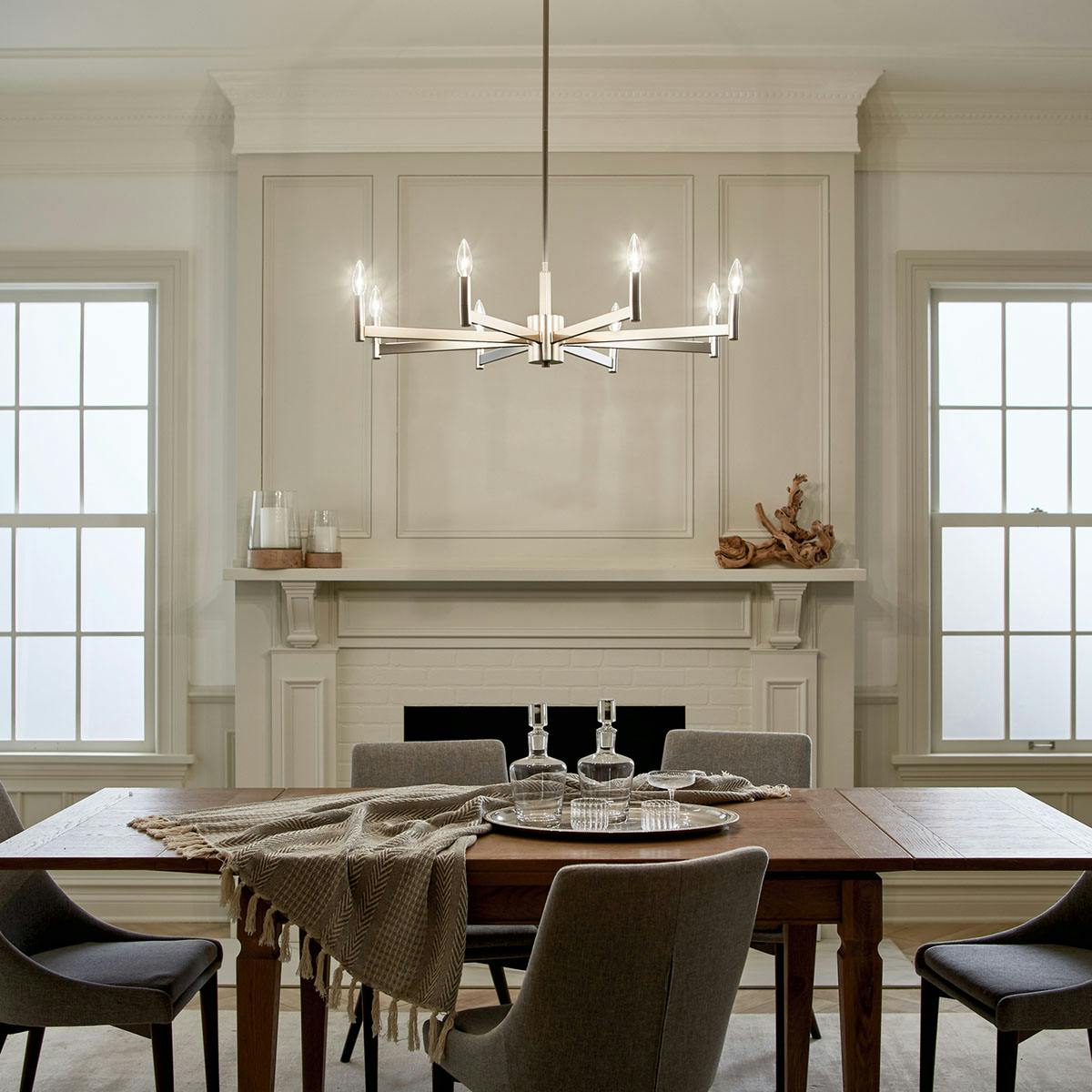 Day time dining room image featuring Erzo chandelier 43857SN