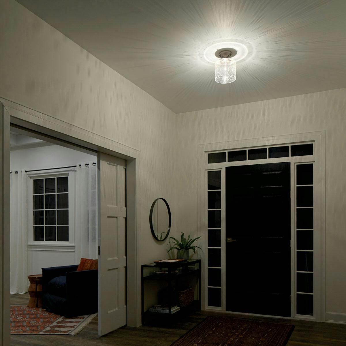 Night time Hallway image featuring Winslow flush mount light 44033NI