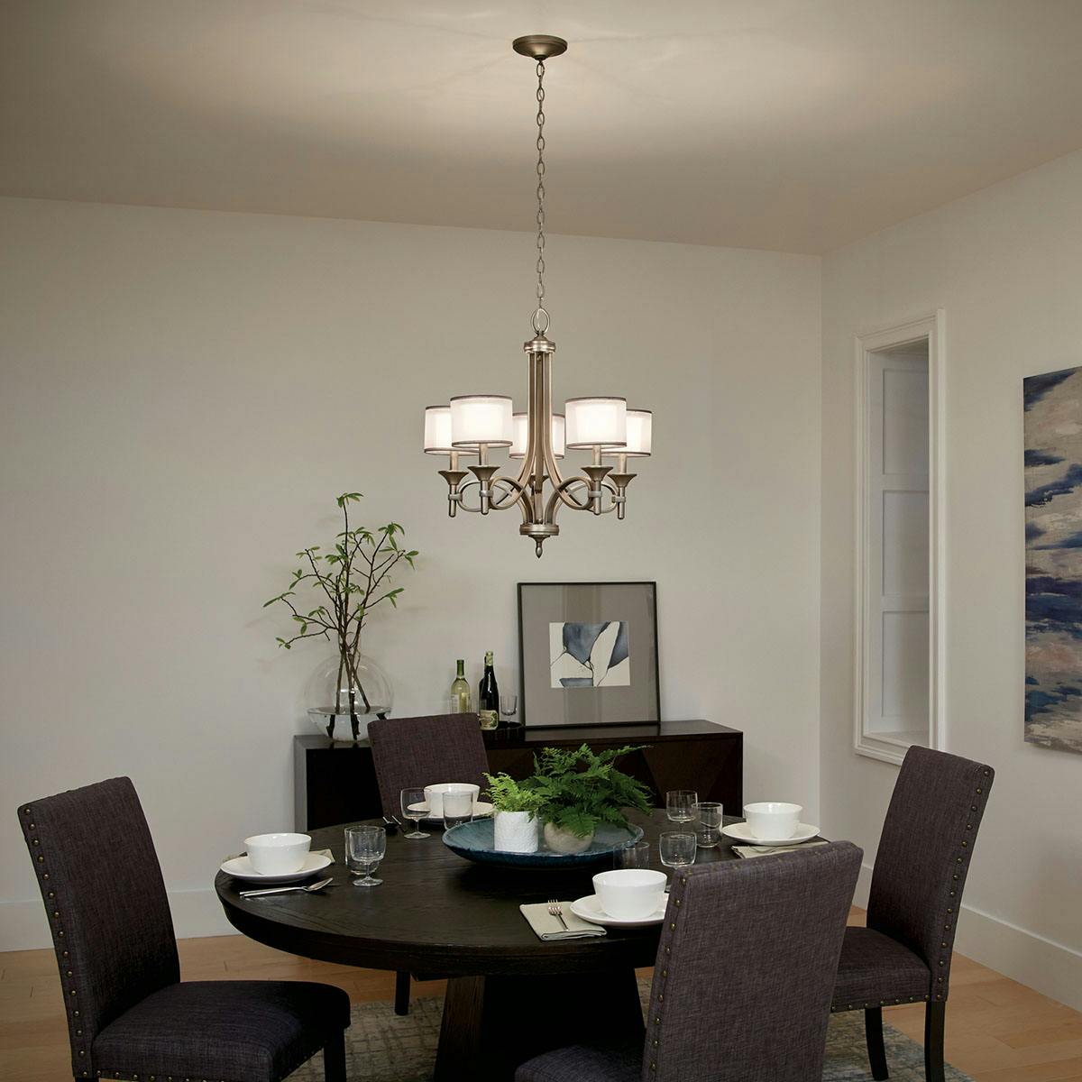 Night time dining room image featuring Lacey chandelier 42381AP