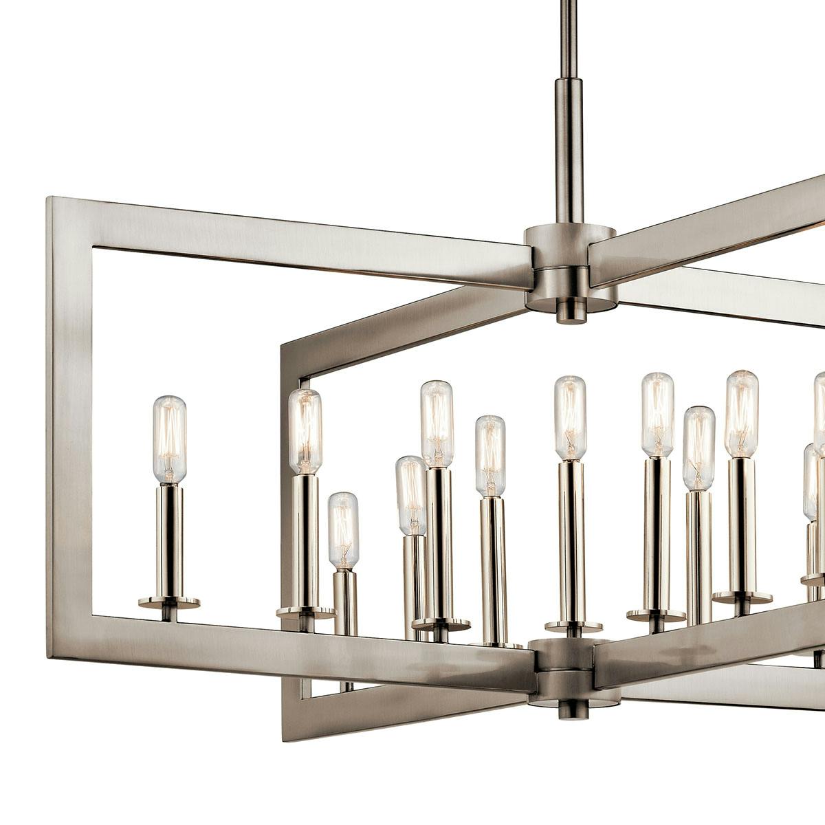 Close up view of the Cullen 13 Light Linear Chandelier Pewter on a white background