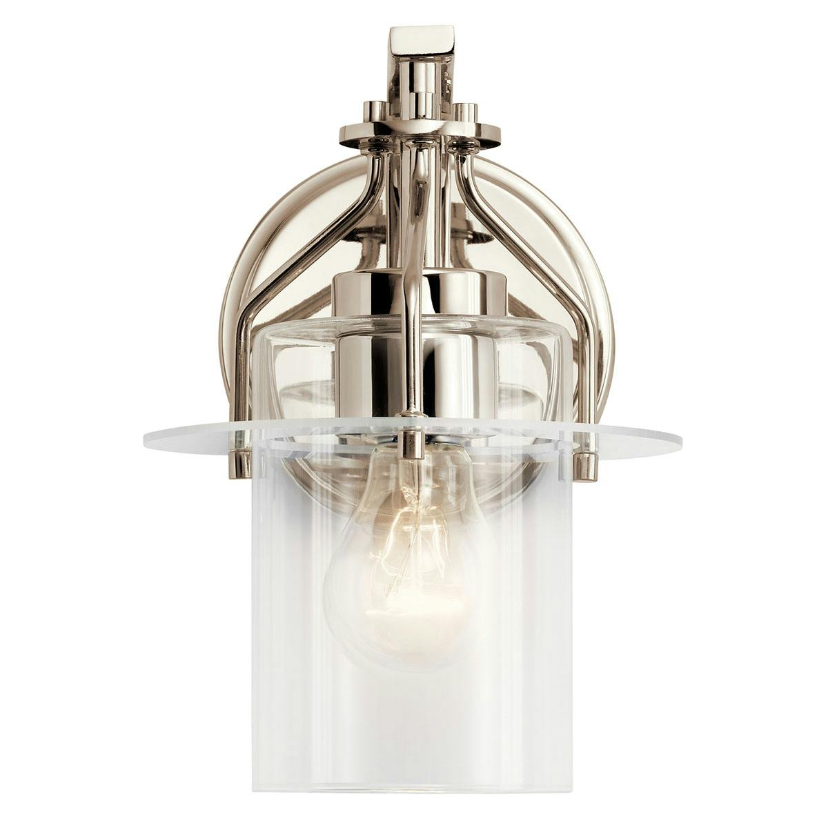 Front view of the Everett 1 Light Sconce in Nickel on a white background