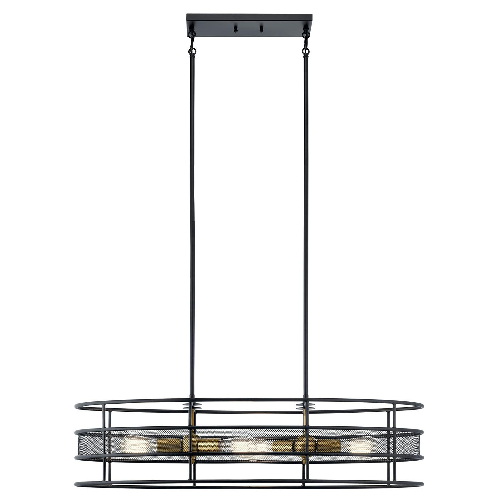 Front view of the Piston™ 4 Light Oval Chandelier Black on a white background