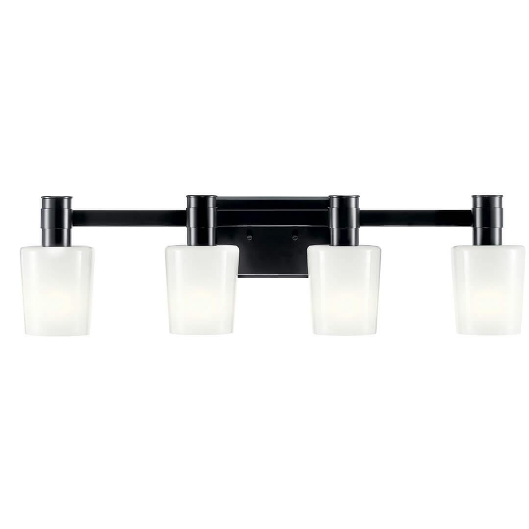 Front view of the Adani 30 Inch 4 Light Vanity Light with Opal Glass in Black on a white background