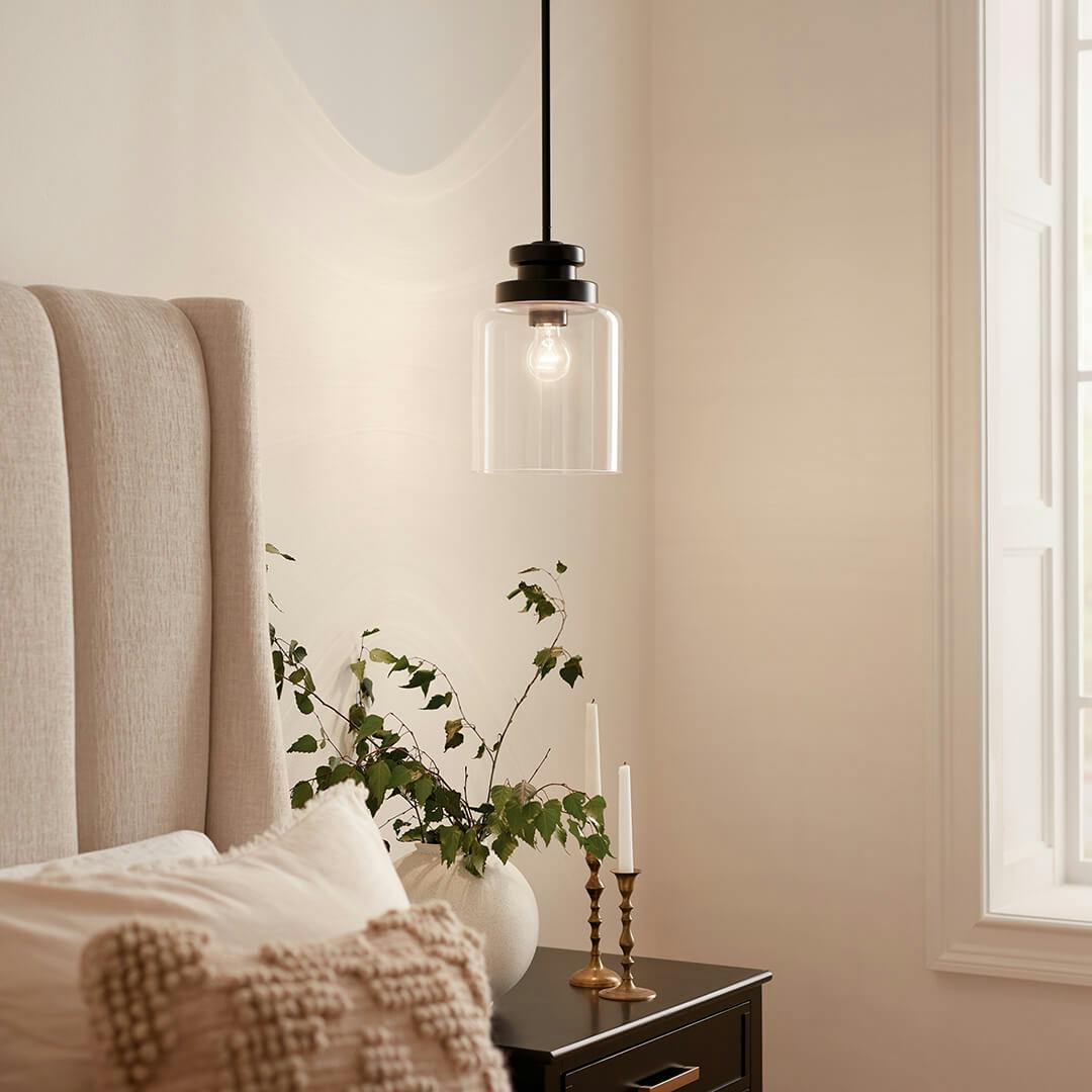 Day time bedroom with Annabeth 8" 1 Light Mini Pendant Black