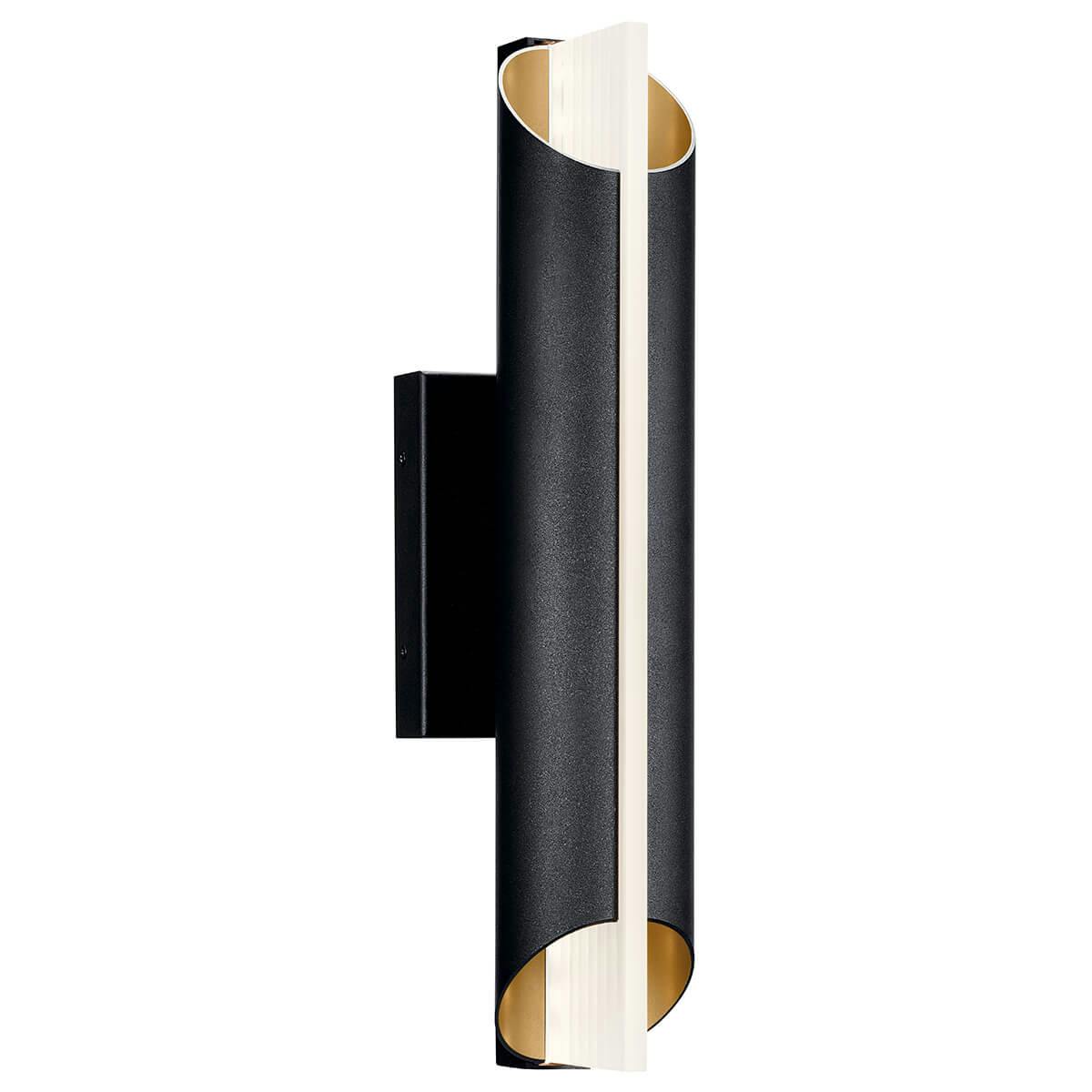 Astalis™ 21" LED Wall Light with Clear Ribbed Glass Textured Black and Burnished Gold on a white background