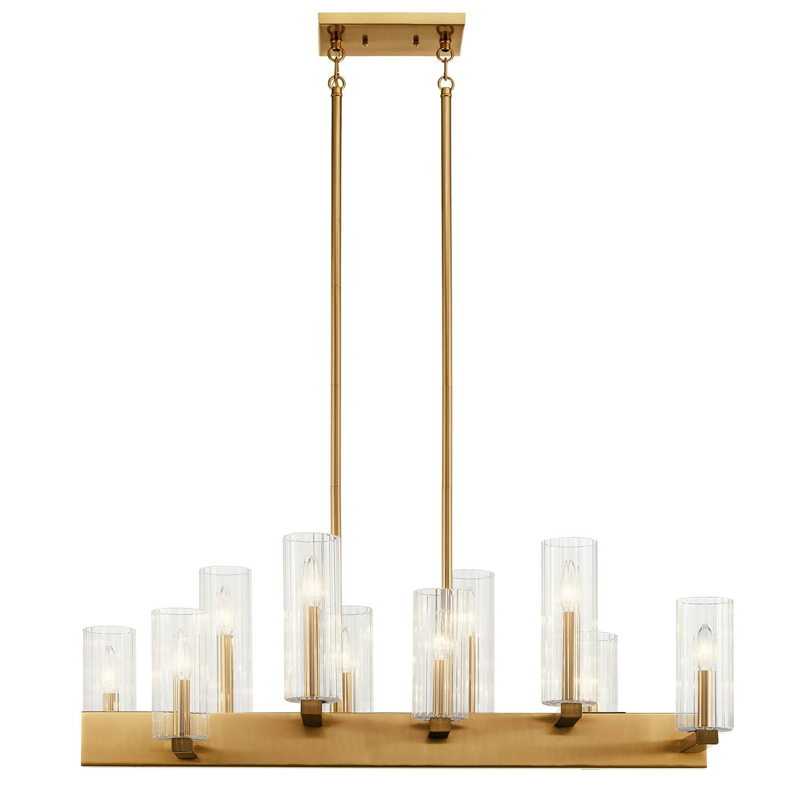 Front view of the Cleara 10 Light Linear Chandelier Gold on a white background