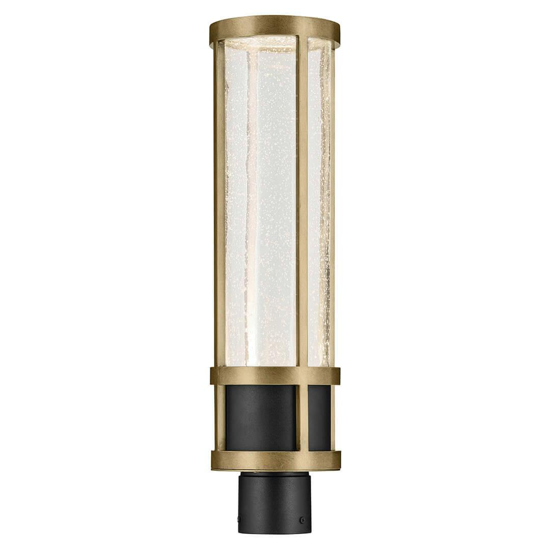 The Camillo 22.5" LED Outdoor Post Light with Clear Seeded Glass in Textured Black with Natural Brass on a white background