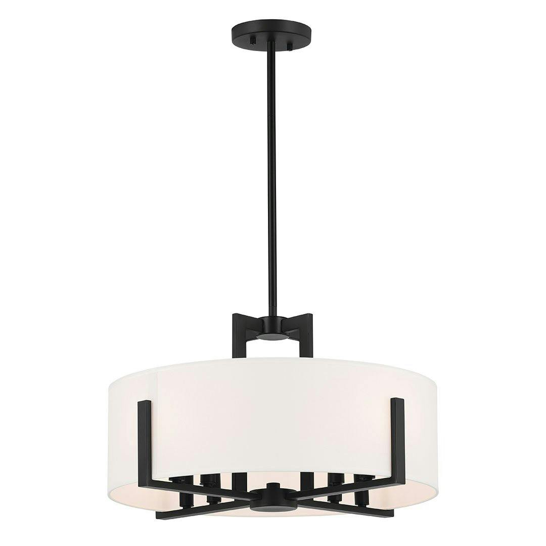 Pendant view of the Malen 20 Inch 8 Light Semi-Flush with White Fabric Shade in Black on a white background