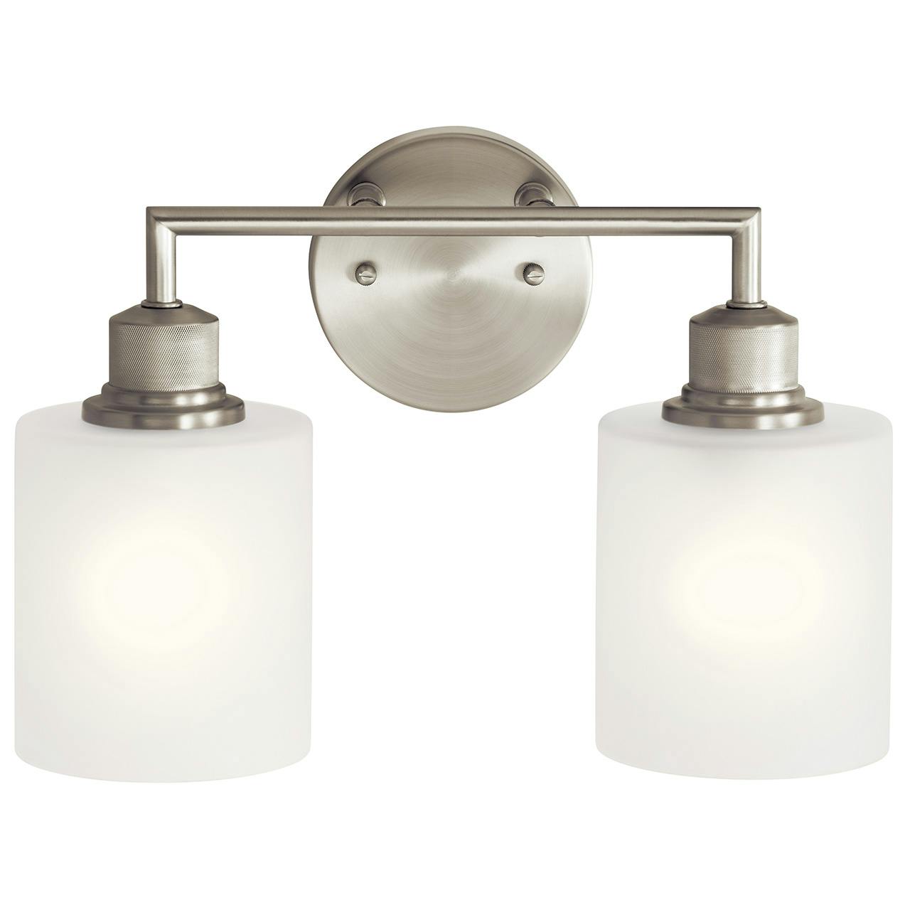 The Lynn Haven 2 Light Vanity Light Nickel facing down on a white background