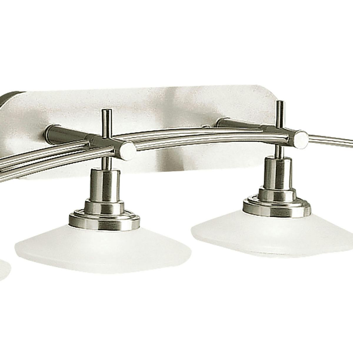 Close up view of the Structures 4 Light Vanity Light Nickel on a white background