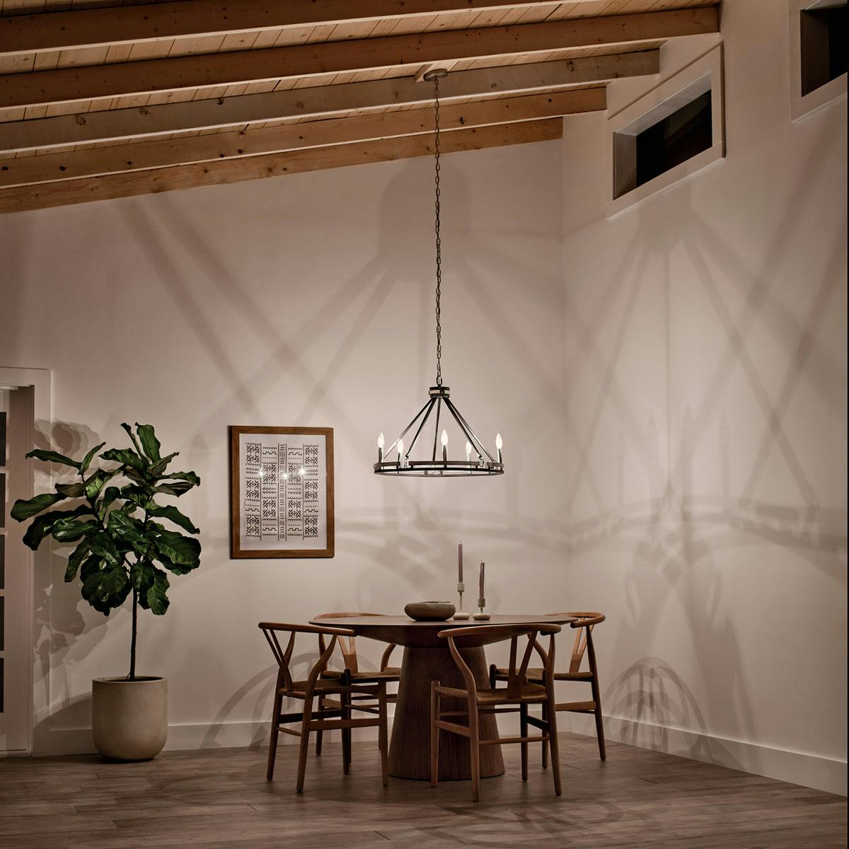 Night time dining room image featuring Stetton chandelier 82333