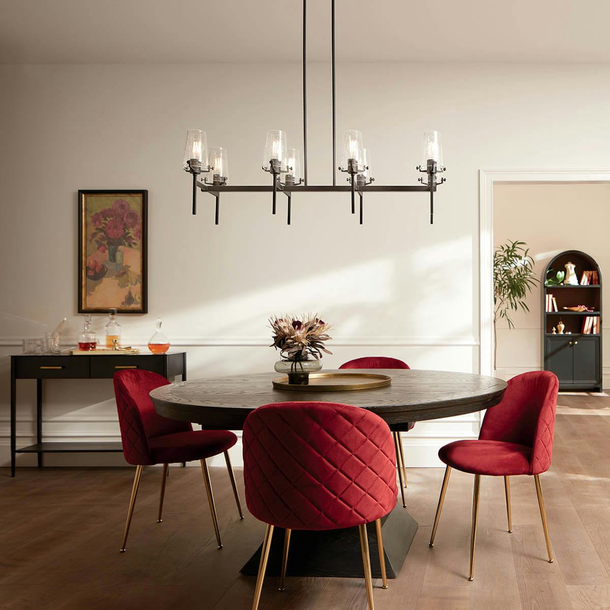 Day time dining room with Alton 46" 10 Light Chandelier Black