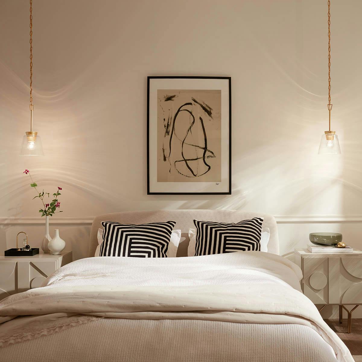 Day time bedroom with Zandi 7.6" 1 Light Mini Pendant Classic Gold