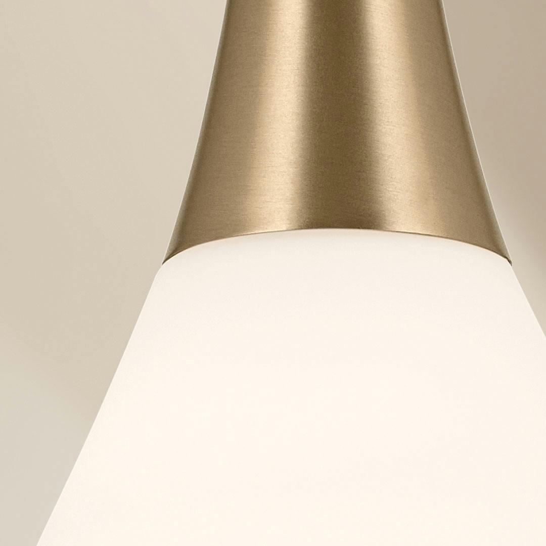 Close up of the Deela 17 Inch 1 Light Pendant with Satin Etched Cased Opal Glass in Champagne Bronze