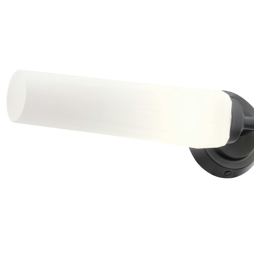 Truby 24.75 Inch 2 Light Vanity Light with Satin Etched Cased Opal Glass in Black on a white background