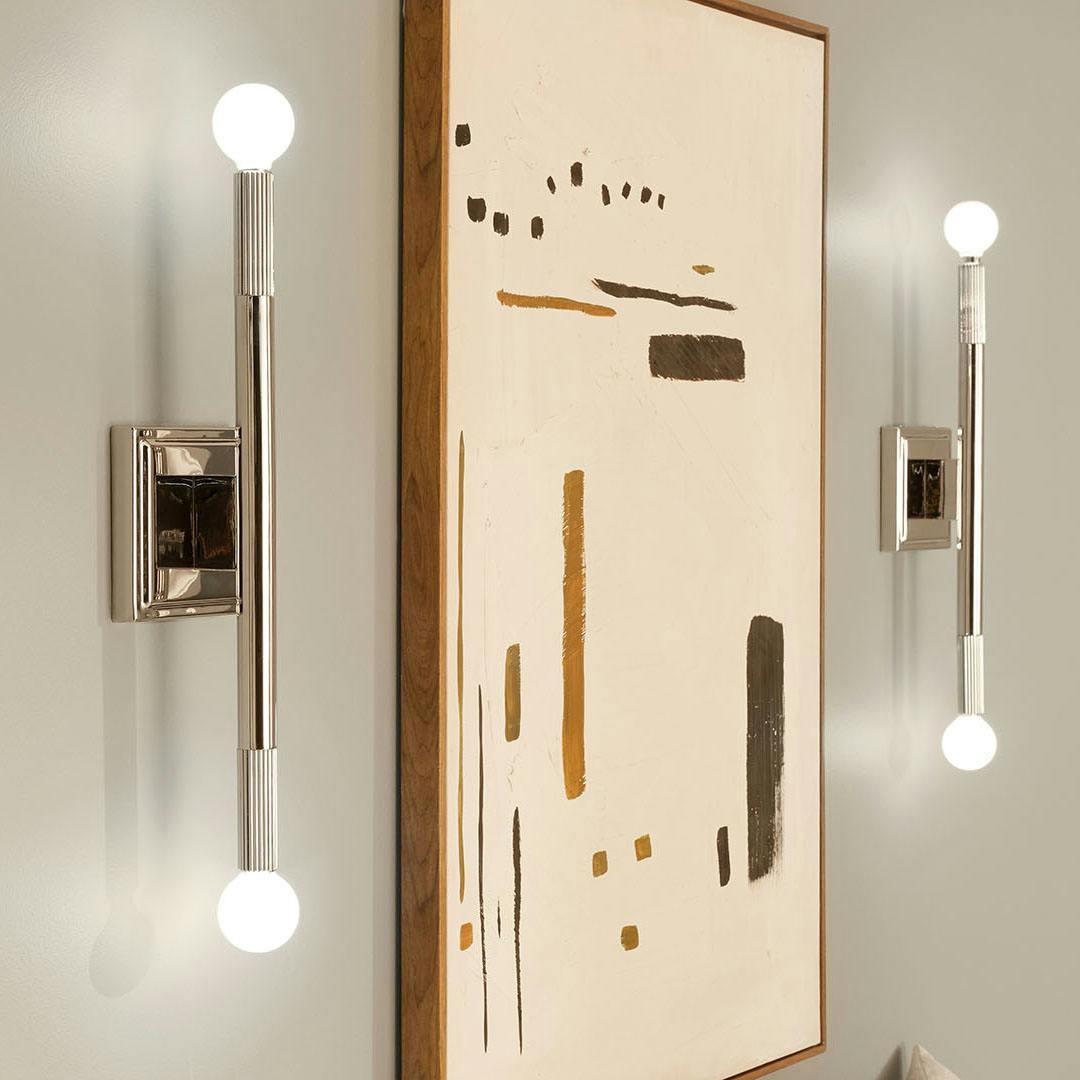 Day time mudroom with the Odensa 17 Inch 2 Light Wall Sconce in Polished Nickel