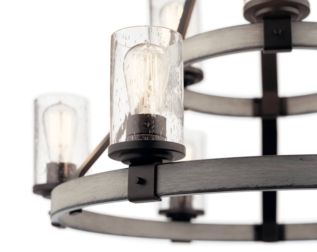 Close up of the Barrington 2 Tier Chandelier in Anvil Iron on a white background