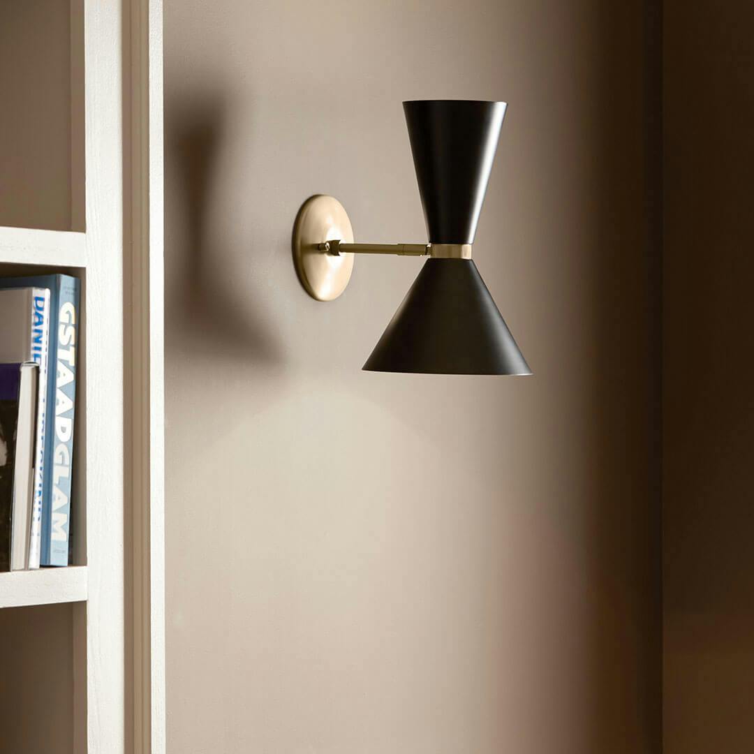 Day time dining room with the Phix 13.5 Inch 2 Light Wall Sconce in Champagne Bronze with Black