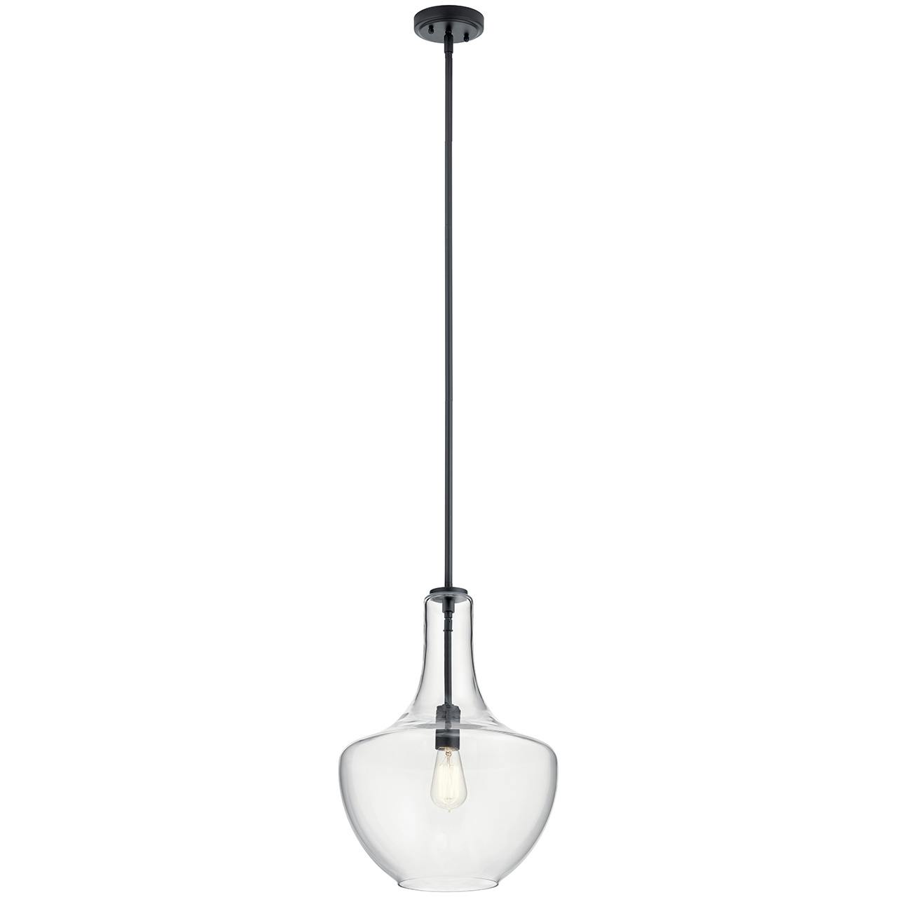 Everly 20" Bell Pendant Clear Glass Black on a white background
