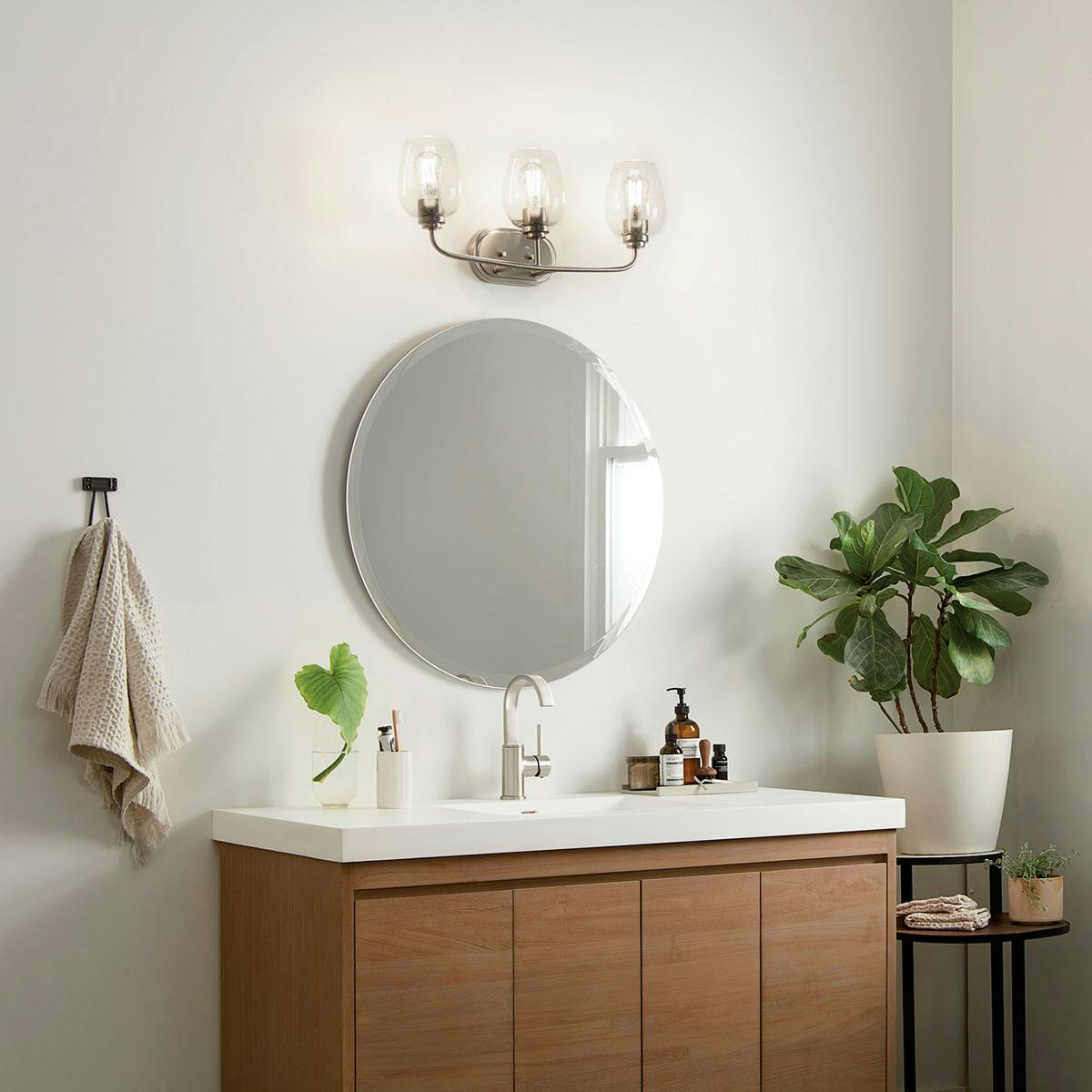 Day time bathroom image featuring Valserrano vanity light 45129NI