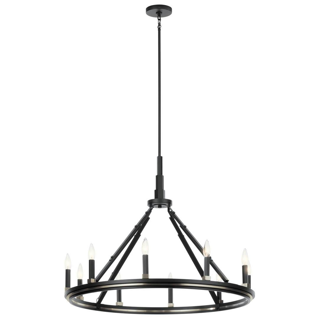 Emmala™ 27.50" 10 Light Chandelier in Brushed Nickel and Black on a white background