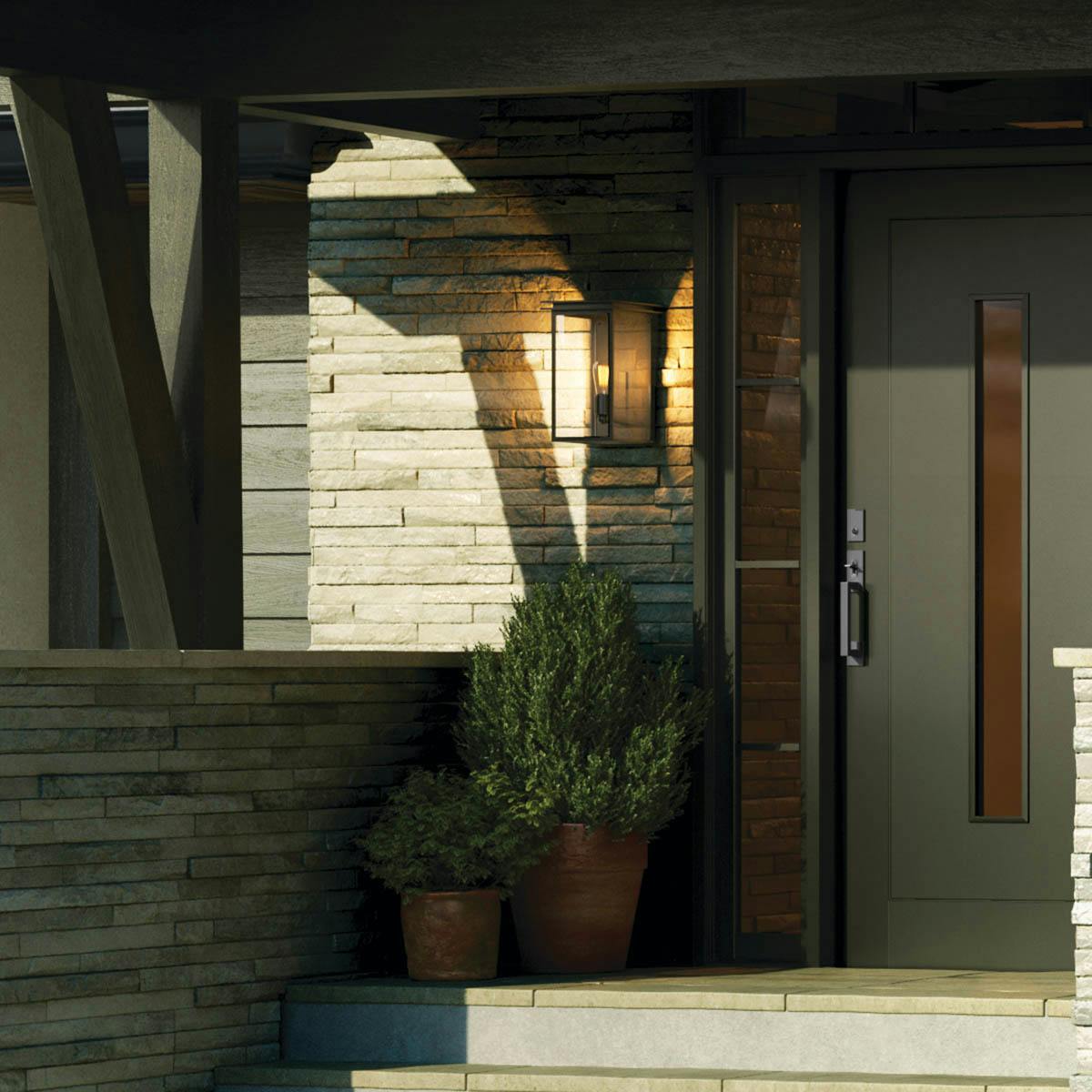 Day time exterior with Arkville 14" 1 Light Outdoor Wall Light Textured Black