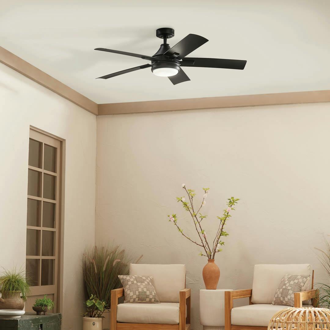 Day time interior with 52" Tide 5 Blade LED Outdoor Ceiling Fan Satin Black