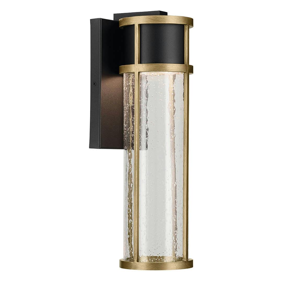 The Camillo 15.75" LED Outdoor Wall Light with Clear Seeded Glass in Textured Black with Natural Brass on a white background