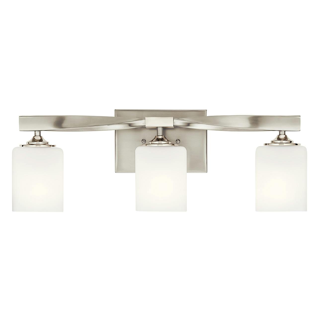 The Marette 3 Light Vanity Light Nickel facing down on a white background