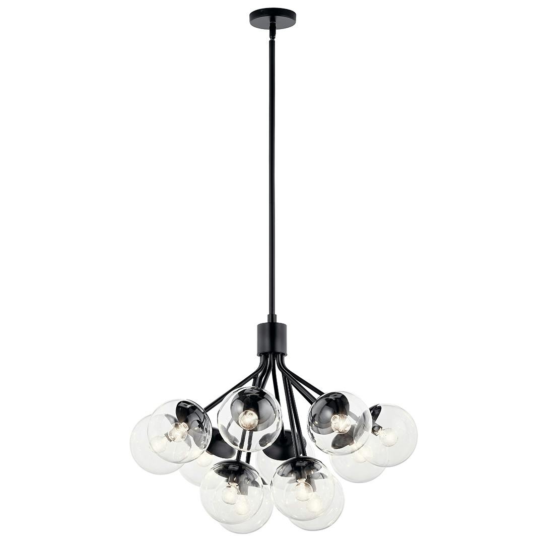 The Silvarious 30 Inch 12 Light Convertible Chandelier with Clear Glass in Black on a white background