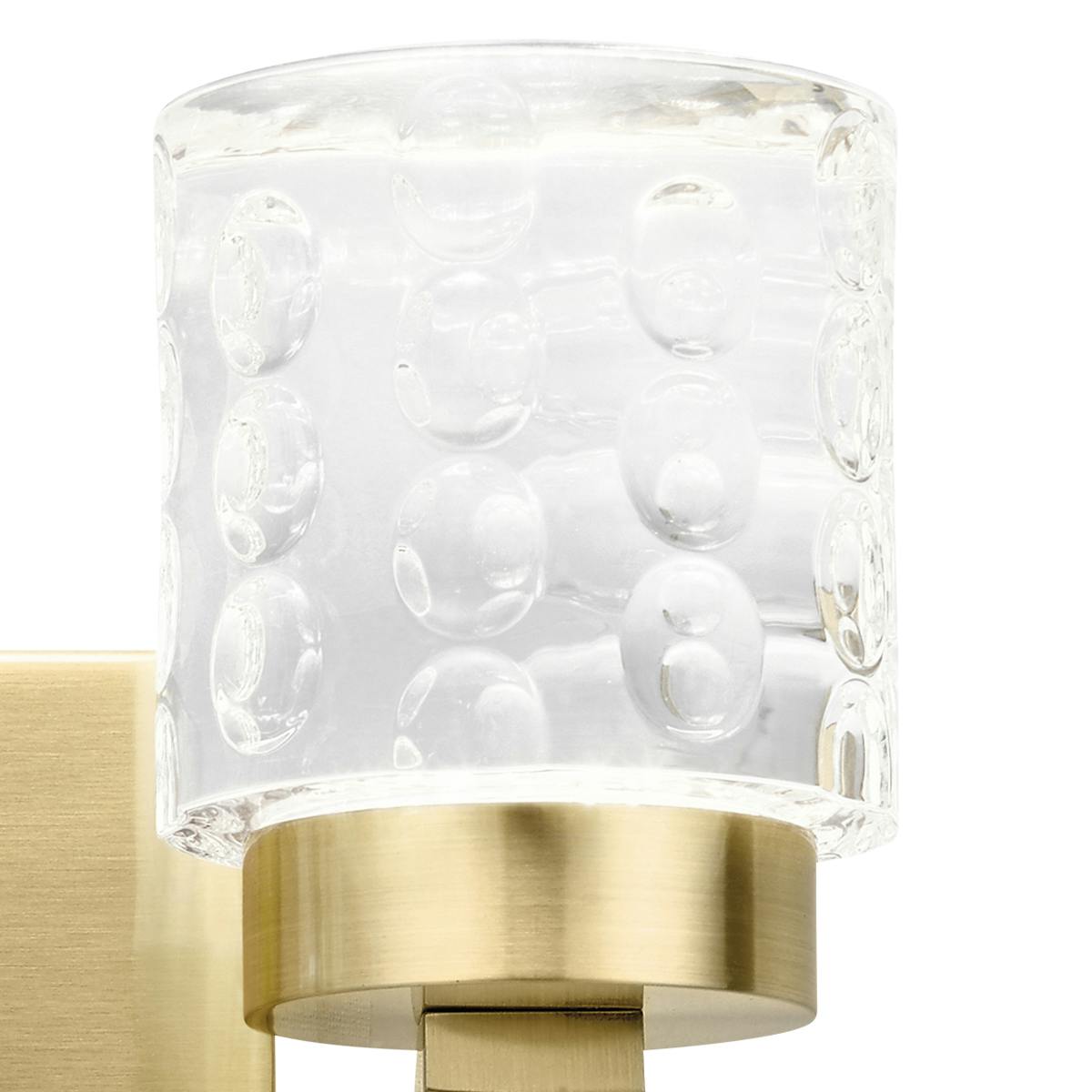 Close up view of the Rene 3000K LED 2 Light Vanity Light Gold on a white background